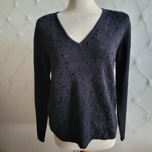 Vintage Jones New York Pullover V-Neck Beaded Black Sweater • Size Medium